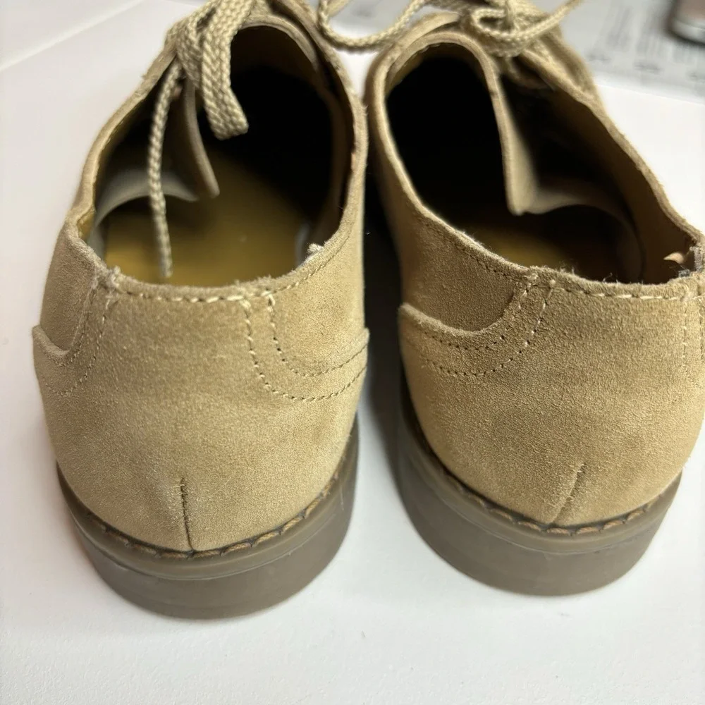 Lands' End Boys Oxford Dress Shoe Size 3 Tan Suede Leather Lace Up Brown Preppy‎
